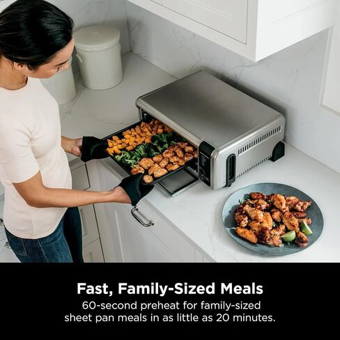 Ninja SP080 Foodi Digital Air Fry Countertop Oven with 6-in-1 Functionality, Flip Up & Away Capability for Storage Space, with Air Fry Basket, Wire Rack, Sheet Pan & Crumb Tray, Silver (Renewed) in Saudi Arabia