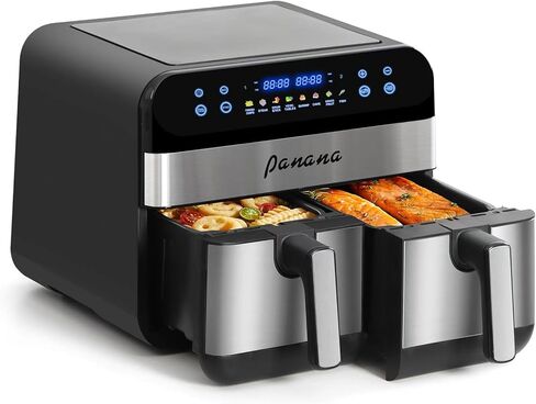 Panana XL 9.5 Quart 8 Preset Cooking Functions 2-Basket Air Fryer with 2 Frying Baskets, Match Cook & Smart Finish to Bake, Roast, Reheat, Broil, Dehydrate & More for Quick, Easy Meals in Kuwait