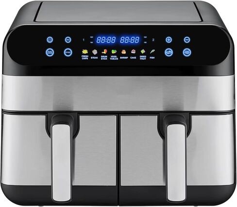Panana XL 9.5 Quart 8 Preset Cooking Functions 2-Basket Air Fryer with 2 Frying Baskets, Match Cook & Smart Finish to Bake, Roast, Reheat, Broil, Dehydrate & More for Quick, Easy Meals in Kuwait