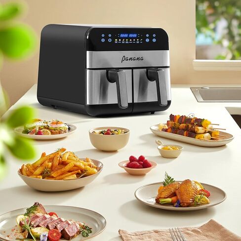 Panana XL 9.5 Quart 8 Preset Cooking Functions 2-Basket Air Fryer with 2 Frying Baskets, Match Cook & Smart Finish to Bake, Roast, Reheat, Broil, Dehydrate & More for Quick, Easy Meals in Kuwait