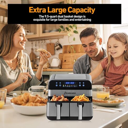 Panana XL 9.5 Quart 8 Preset Cooking Functions 2-Basket Air Fryer with 2 Frying Baskets, Match Cook & Smart Finish to Bake, Roast, Reheat, Broil, Dehydrate & More for Quick, Easy Meals in Kuwait