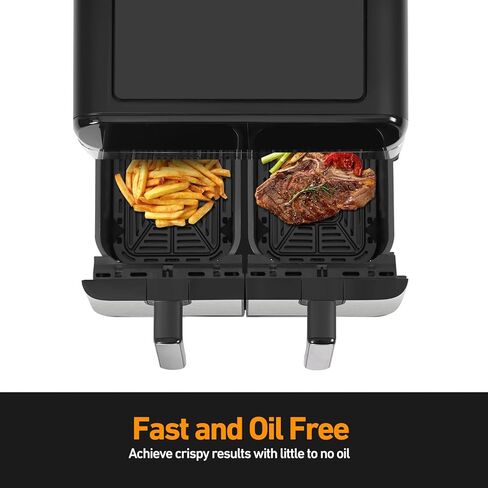 Panana XL 9.5 Quart 8 Preset Cooking Functions 2-Basket Air Fryer with 2 Frying Baskets, Match Cook & Smart Finish to Bake, Roast, Reheat, Broil, Dehydrate & More for Quick, Easy Meals in Kuwait