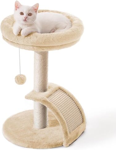Small Cat Tree Tower with Scratching Post, Modern Kitten Tower for Indoor Cats, Short Carpet Sisal Cat Scratcher Stand with Large Bed Perch, Scratch Ramp, Toy Ball for Kitty Play (Grey) in Saudi Arabia