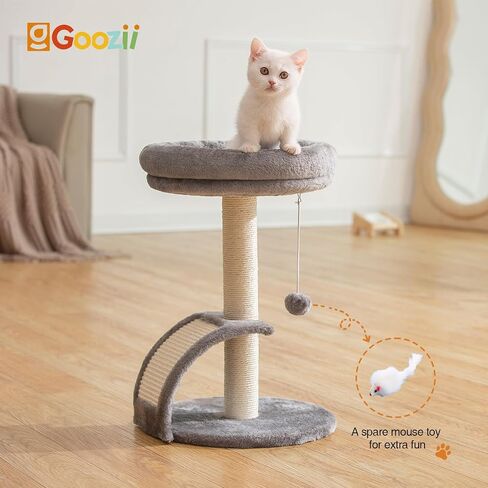 Small Cat Tree Tower with Scratching Post, Modern Kitten Tower for Indoor Cats, Short Carpet Sisal Cat Scratcher Stand with Large Bed Perch, Scratch Ramp, Toy Ball for Kitty Play (Grey) in Saudi Arabia