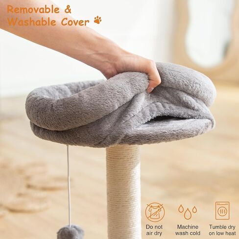 Small Cat Tree Tower with Scratching Post, Modern Kitten Tower for Indoor Cats, Short Carpet Sisal Cat Scratcher Stand with Large Bed Perch, Scratch Ramp, Toy Ball for Kitty Play (Grey) in Saudi Arabia