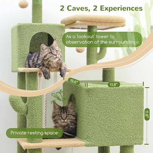 F76 Cactus Cat Tree Tower | 76-Inch Extra Tall Multi-Level Cat Furniture with Cozy Condos,Interactive Toys and Perches for Large Cats | Perfect for Climbing, Scratching, and Play | Green in Kuwait