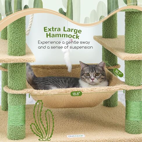 F76 Cactus Cat Tree Tower | 76-Inch Extra Tall Multi-Level Cat Furniture with Cozy Condos,Interactive Toys and Perches for Large Cats | Perfect for Climbing, Scratching, and Play | Green in Kuwait