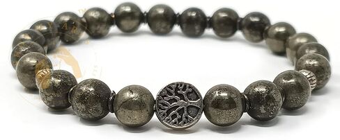 Pyrite Bracelet for Womens, Mens, Teens Gift - Pyrite Crystals and Healing Stones Mens Bracelet - 8mm Round Beaded Bracelets - Stretchy Bracelets for Chakra Protection, Meditation and Healing in Saudi Arabia