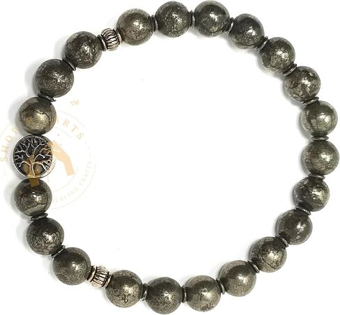 Pyrite Bracelet for Womens, Mens, Teens Gift - Pyrite Crystals and Healing Stones Mens Bracelet - 8mm Round Beaded Bracelets - Stretchy Bracelets for Chakra Protection, Meditation and Healing in Saudi Arabia