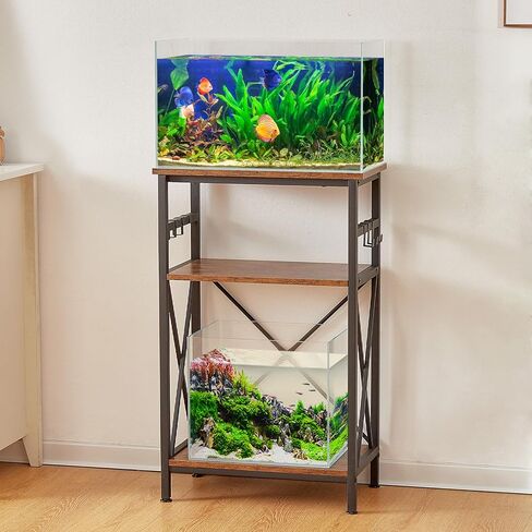 10 Gallon Fish Tank Stand with Shelf, Double Aquarium Stand for 10&5 Gal Fish Tank, 3-Tier Heavy Metal Stand with Stable Structure, Adjustable Table Feet&Anti-tilt Device - White in Saudi Arabia