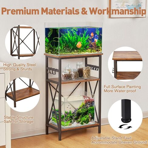 10 Gallon Fish Tank Stand with Shelf, Double Aquarium Stand for 10&5 Gal Fish Tank, 3-Tier Heavy Metal Stand with Stable Structure, Adjustable Table Feet&Anti-tilt Device - White in Saudi Arabia