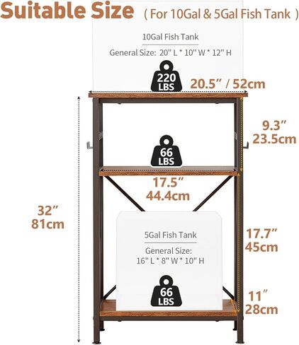 10 Gallon Fish Tank Stand with Shelf, Double Aquarium Stand for 10&5 Gal Fish Tank, 3-Tier Heavy Metal Stand with Stable Structure, Adjustable Table Feet&Anti-tilt Device - White in Saudi Arabia