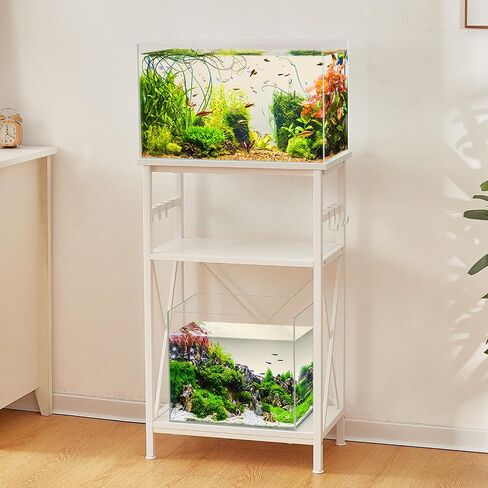10 Gallon Fish Tank Stand with Shelf, Double Aquarium Stand for 10&5 Gal Fish Tank, 3-Tier Heavy Metal Stand with Stable Structure, Adjustable Table Feet&Anti-tilt Device - White in Saudi Arabia