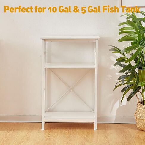 10 Gallon Fish Tank Stand with Shelf, Double Aquarium Stand for 10&5 Gal Fish Tank, 3-Tier Heavy Metal Stand with Stable Structure, Adjustable Table Feet&Anti-tilt Device - White in Saudi Arabia