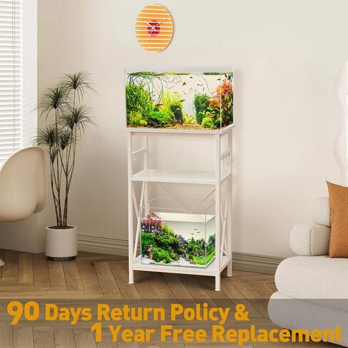 10 Gallon Fish Tank Stand with Shelf, Double Aquarium Stand for 10&5 Gal Fish Tank, 3-Tier Heavy Metal Stand with Stable Structure, Adjustable Table Feet&Anti-tilt Device - White in Saudi Arabia