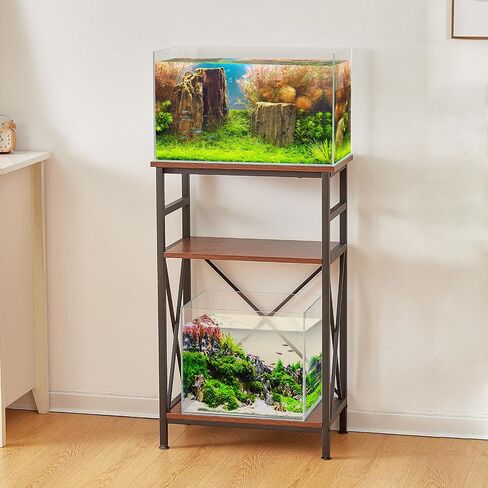10 Gallon Fish Tank Stand with Shelf, Double Aquarium Stand for 10&5 Gal Fish Tank, 3-Tier Heavy Metal Stand with Stable Structure, Adjustable Table Feet&Anti-tilt Device - White in Saudi Arabia