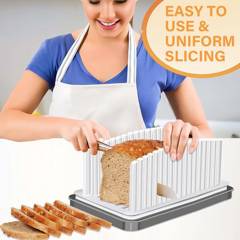 Bread Sicer for Homemade Bread, Adjustable Width Bread Slicer Guide, Foldable and Compact Bread Cutting Guide with Crumb Tray, Suitability for Homemade Bread, Bagels, Cakes in Saudi Arabia