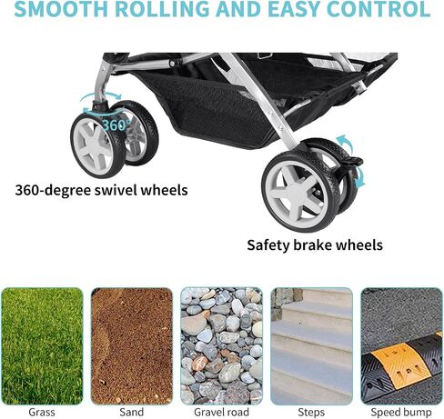 Double Pet Stroller, Foldable Stroller for 2 Dogs & Cats, Two-Seater Carrier Twin Dog Walk Jogger Travel Pet Carriage Cart with Storage, Black in Saudi Arabia