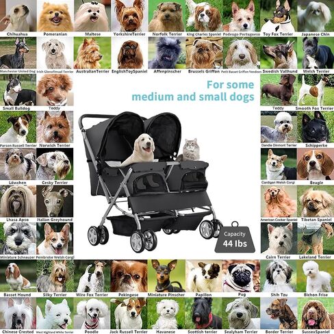 Double Pet Stroller, Foldable Stroller for 2 Dogs & Cats, Two-Seater Carrier Twin Dog Walk Jogger Travel Pet Carriage Cart with Storage, Black in Saudi Arabia