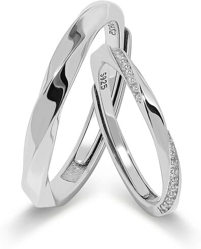 Meissa 2 Pcs Couple Rings for Women 925 Sterling Silver Men's Wedding Bands Dainty Twist Ring with Cubic Zirconia Stones Handmade Matching Ring, Set of Two Rings in Saudi Arabia