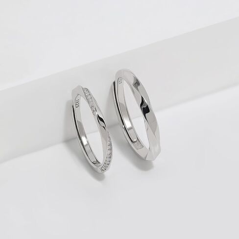 Meissa 2 Pcs Couple Rings for Women 925 Sterling Silver Men's Wedding Bands Dainty Twist Ring with Cubic Zirconia Stones Handmade Matching Ring, Set of Two Rings in Saudi Arabia