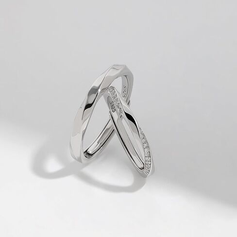 Meissa 2 Pcs Couple Rings for Women 925 Sterling Silver Men's Wedding Bands Dainty Twist Ring with Cubic Zirconia Stones Handmade Matching Ring, Set of Two Rings in Saudi Arabia