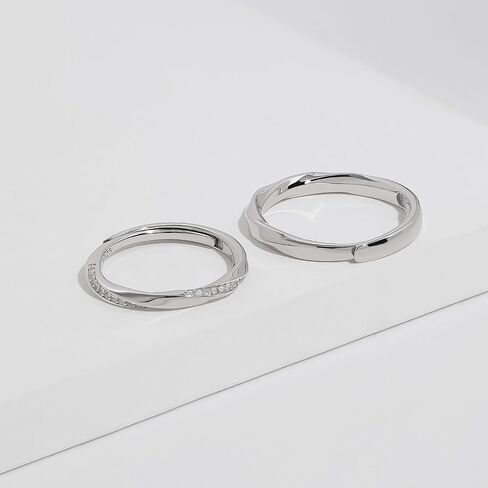 Meissa 2 Pcs Couple Rings for Women 925 Sterling Silver Men's Wedding Bands Dainty Twist Ring with Cubic Zirconia Stones Handmade Matching Ring, Set of Two Rings in Saudi Arabia