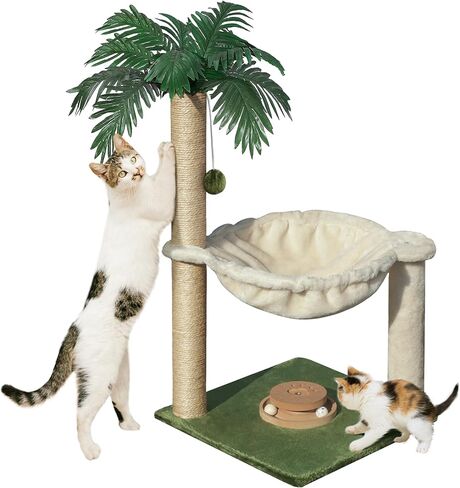 Cat Scratching Post for Indoor Cats 30 Inches Large Square Cat Scratcher with Hammock Cats Wooden Interactive Trackball Toy for Kitten and Adults Cats in Saudi Arabia
