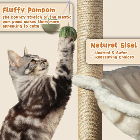 Cat Scratching Post for Indoor Cats 30 Inches Large Square Cat Scratcher with Hammock Cats Wooden Interactive Trackball Toy for Kitten and Adults Cats in Saudi Arabia