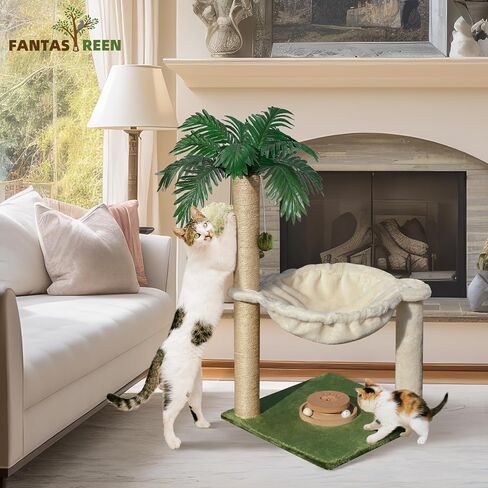 Cat Scratching Post for Indoor Cats 30 Inches Large Square Cat Scratcher with Hammock Cats Wooden Interactive Trackball Toy for Kitten and Adults Cats in Saudi Arabia
