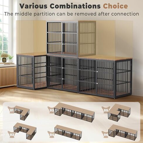 حامل تلفزيون كبير الحجم لأثاث قفص الكلاب مقاس 94.48 بوصة مع غرف مزدوجة لكلبين، طاولة نهاية قفص الكلاب الخشبية مع مقسم قابل للإزالة للكلاب المتوسطة الكبيرة، يمكن استخدامه بشكل منفصل in Kuwait