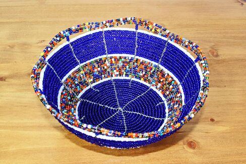 From Africa - Handmade Beaded Wire Bowl - 6 Inches Diameter - Jewelry Bowl - Blue, Multicolored in Saudi Arabia