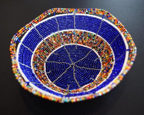 From Africa - Handmade Beaded Wire Bowl - 6 Inches Diameter - Jewelry Bowl - Blue, Multicolored in Saudi Arabia