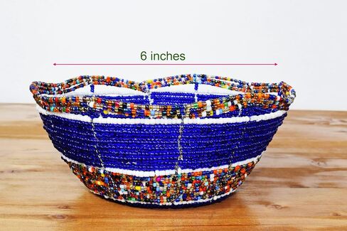 From Africa - Handmade Beaded Wire Bowl - 6 Inches Diameter - Jewelry Bowl - Blue, Multicolored in Saudi Arabia