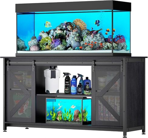 75-90 Gallon Fish Tank Stand with Cabinet, Heavy Duty Metal Large Aquarium Stand for Accessories Storage, Reptile Tank Turtle Terrariums Table, 1000+ LBS Capacity, 58.9"x19.7"x32.6" H, New Black in Kuwait