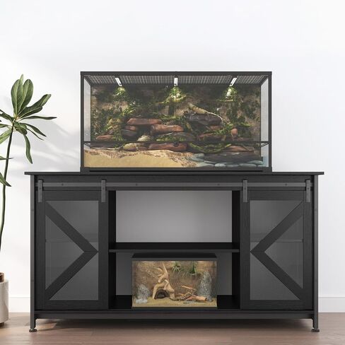 75-90 Gallon Fish Tank Stand with Cabinet, Heavy Duty Metal Large Aquarium Stand for Accessories Storage, Reptile Tank Turtle Terrariums Table, 1000+ LBS Capacity, 58.9"x19.7"x32.6" H, New Black in Kuwait