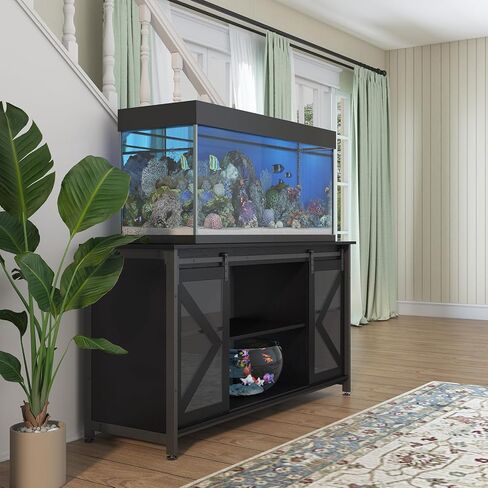 75-90 Gallon Fish Tank Stand with Cabinet, Heavy Duty Metal Large Aquarium Stand for Accessories Storage, Reptile Tank Turtle Terrariums Table, 1000+ LBS Capacity, 58.9"x19.7"x32.6" H, New Black in Kuwait