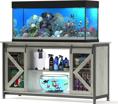 75-90 Gallon Fish Tank Stand with Cabinet, Heavy Duty Metal Large Aquarium Stand for Accessories Storage, Reptile Tank Turtle Terrariums Table, 1000+ LBS Capacity, 58.9"x19.7"x32.6" H, New Black in Saudi Arabia