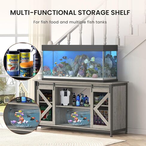 75-90 Gallon Fish Tank Stand with Cabinet, Heavy Duty Metal Large Aquarium Stand for Accessories Storage, Reptile Tank Turtle Terrariums Table, 1000+ LBS Capacity, 58.9"x19.7"x32.6" H, New Black in Saudi Arabia