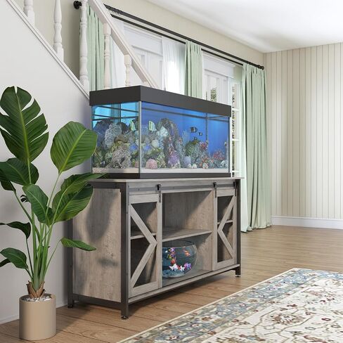 75-90 Gallon Fish Tank Stand with Cabinet, Heavy Duty Metal Large Aquarium Stand for Accessories Storage, Reptile Tank Turtle Terrariums Table, 1000+ LBS Capacity, 58.9"x19.7"x32.6" H, New Black in Saudi Arabia