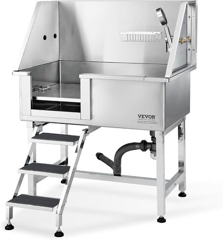 VEVOR 38 "محطة استحمام للكلاب الأليفة مع منحدر، حوض استحمام احترافي للكلاب من الفولاذ المقاوم للصدأ مع درج تخزين، شبكة أرضية، صنبور، حوض استحمام للكلاب للحيوانات الأليفة الكبيرة والمتوسطة والصغيرة، حوض غسيل للمنزل (يسار) in Kuwait