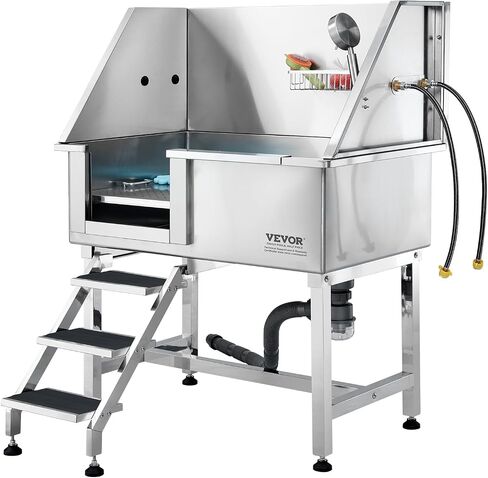 VEVOR 38 "محطة استحمام للكلاب الأليفة مع منحدر، حوض استحمام احترافي للكلاب من الفولاذ المقاوم للصدأ مع درج تخزين، شبكة أرضية، صنبور، حوض استحمام للكلاب للحيوانات الأليفة الكبيرة والمتوسطة والصغيرة، حوض غسيل للمنزل (يسار) in Kuwait