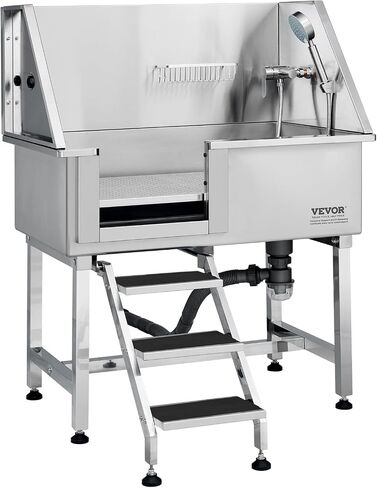 VEVOR 38 "محطة استحمام للكلاب الأليفة مع منحدر، حوض استحمام احترافي للكلاب من الفولاذ المقاوم للصدأ مع درج تخزين، شبكة أرضية، صنبور، حوض استحمام للكلاب للحيوانات الأليفة الكبيرة والمتوسطة والصغيرة، حوض غسيل للمنزل (يسار) in Kuwait
