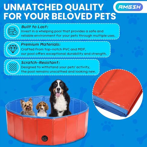 Dog Whelping Box, Foldable Birthing Pool for Dogs, Whelping Pool for Puppies, Poartable Plastic Swimming Pool & Bath Tub for Dogs, Red (Red, 31.5" Dia. × 7.9" H (80cm × 20cm)) in Saudi Arabia