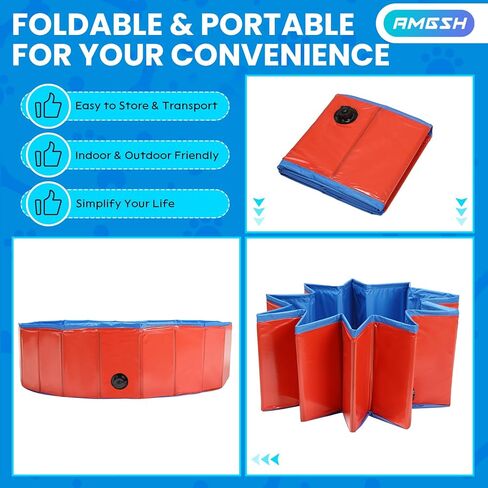 Dog Whelping Box, Foldable Birthing Pool for Dogs, Whelping Pool for Puppies, Poartable Plastic Swimming Pool & Bath Tub for Dogs, Red (Red, 31.5" Dia. × 7.9" H (80cm × 20cm)) in Saudi Arabia