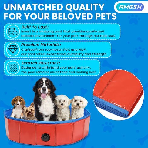 Dog Whelping Box, Foldable Birthing Pool for Dogs, Whelping Pool for Puppies, Poartable Plastic Swimming Pool & Bath Tub for Dogs, Red (Red, 31.5" Dia. × 7.9" H (80cm × 20cm)) in Saudi Arabia