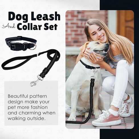 Dog Collar & Leash Set, Bark Collar for large dog leash & collar for small dogs with Adjustable Size, Water Resistance, Comfortable dog head collar, (Black, Medium) in Saudi Arabia