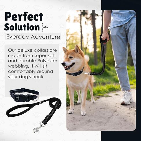 Dog Collar & Leash Set, Bark Collar for large dog leash & collar for small dogs with Adjustable Size, Water Resistance, Comfortable dog head collar, (Black, Medium) in Saudi Arabia