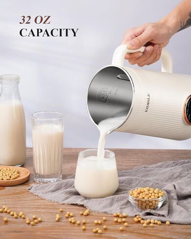 8 in 1 Nut Milk Maker, 32oz Automatic Soybean Milk Machine for Homemade Almond, Oat, Coconut, Soy, Plant Based Milks and Non Dairy Beverages, with Delay Start/Keep Warm/Boil Water, Cream in Saudi Arabia