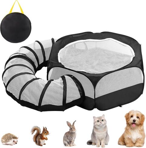 Small Animal Playpen with Surround Tunnel,Waterproof Guinea Pig Cage Breathable Rabbit Cage with Top Cover Pop Open Ferret Toys Hamster Playpen for Chicken Cat Dog Indoor Outdoor Exercise in Saudi Arabia